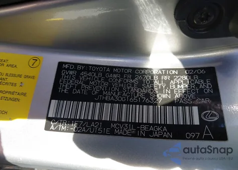 2006 Lexus Es 330 from USA, damaged, VIN JTHBA30G165176327